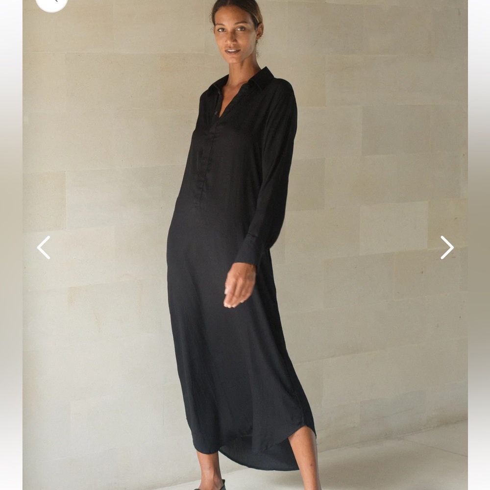 LU CIEE Women’s Small Ava Black Shirt Dress Maxi Bamboo Super Soft Long Sleeves